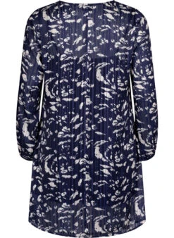 Zizzi Long-sleeved Dress With V-neck And Print -Chic Soldes M02356B 9990 Back