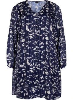 Zizzi Long-sleeved Dress With V-neck And Print -Chic Soldes M02356B 9990 Front