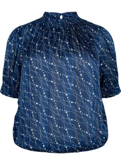 Zizzi Short-sleeved Smock Blouse With Print -Chic Soldes M02356C 8000 Front