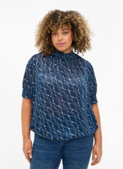 Zizzi Short-sleeved Smock Blouse With Print