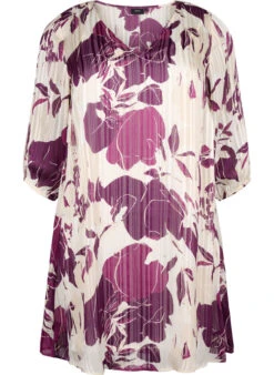 Zizzi Printed Dress With V-neck And 3/4 Sleeves -Chic Soldes M02356D 8002 Front