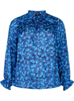 Zizzi Long Sleeve Blouse With Ruffles And Print -Chic Soldes M02356E 8001 Front