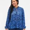 Zizzi Long Sleeve Blouse With Ruffles And Print -Chic Soldes M02356E 8001 ModelFront