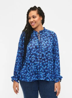 Zizzi Long Sleeve Blouse With Ruffles And Print