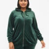 Zizzi Velour Cardigan With Zipper And Hood