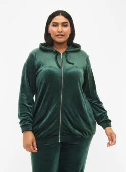 Zizzi Velour Cardigan With Zipper And Hood