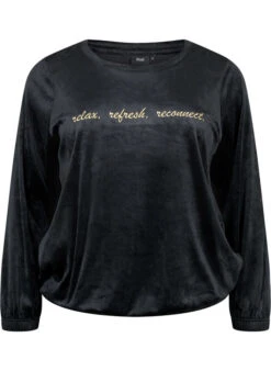 Zizzi Velour Blouse With Embroidered Text -Chic Soldes M50156Q 0199 Front