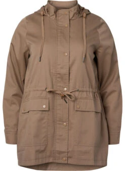 Zizzi Long Parka Jacket With Hood And Pockets -Chic Soldes M52606G 0922 Front