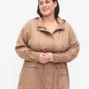 Zizzi Long Parka Jacket With Hood And Pockets
