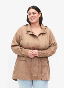 Zizzi Long Parka Jacket With Hood And Pockets