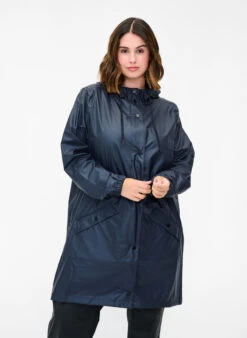 Zizzi Rain Jacket With Hood And Button Fastening
