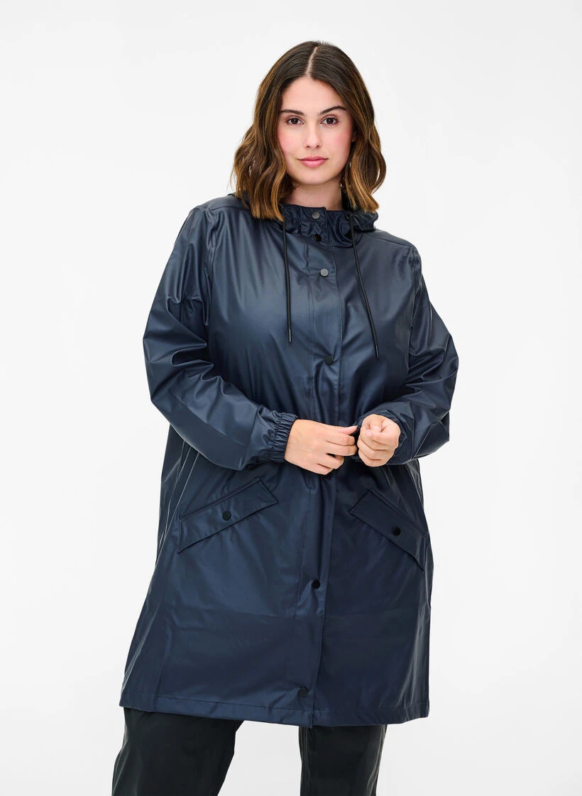 Zizzi Rain Jacket With Hood And Button Fastening 3 Zizzi Rain Jacket With Hood And Button Fastening