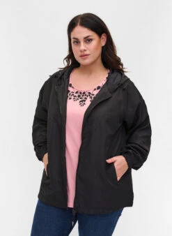 Zizzi Short Jacket With Hood And Adjustable Bottom Hem