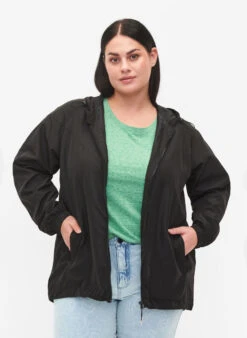 Zizzi Short Jacket With Hood And Adjustable Bottom