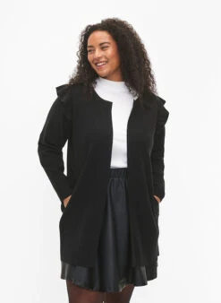 Zizzi Knit Cardigan With Frills And Pockets