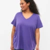 Zizzi Short Sleeve T-shirt With V-neckline -Chic Soldes M57148E 2202 ModelFront