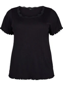 Zizzi Short-sleeved Pyjama Top With Lace Trim -Chic Soldes M57500N 0199 Front