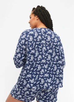 Zizzi Floral Nightshirt With 3/4 Sleeves -Chic Soldes M57917D 1465 ModelBack