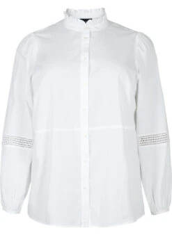 Zizzi Shirt Blouse With Ruffle Collar And Crochet Band -Chic Soldes M58080B 1101 Front