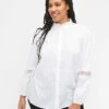 Zizzi Shirt Blouse With Ruffle Collar And Crochet Band -Chic Soldes M58080B 1101 ModelFront