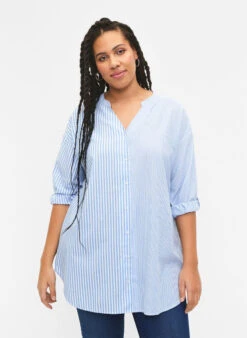 Zizzi Striped Tunic With 3/4 Sleeves