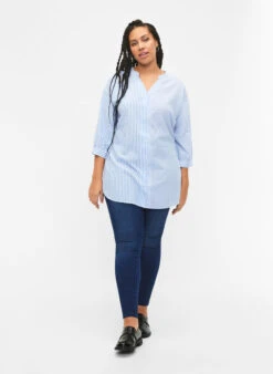 Zizzi Striped Tunic With 3/4 Sleeves -Chic Soldes M58080C 1435 ModelFullBody