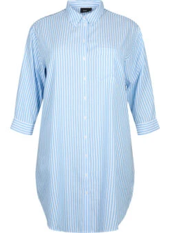 Zizzi Long Striped Shirt With 3/4 Sleeves -Chic Soldes M58080D 1435 Front