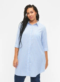 Zizzi Long Striped Shirt With 3/4 Sleeves