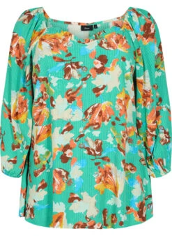 Zizzi Printed Viscose Blouse With 3/4 Sleeves -Chic Soldes M58084C 1037 Front