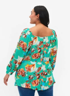 Zizzi Printed Viscose Blouse With 3/4 Sleeves -Chic Soldes M58084C 1037 ModelBack