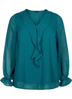 Zizzi Blouse With Ruffles And Dotted Texture -Chic Soldes M58090A 1566 Front