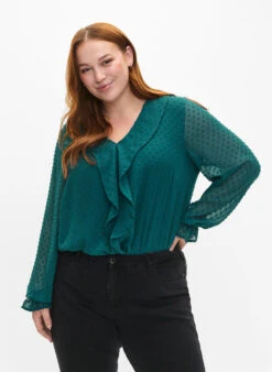 Zizzi Blouse With Ruffles And Dotted Texture