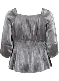Zizzi Silver-colored Blouse With 3/4 Sleeves And Smock -Chic Soldes M58393E 9990 Back