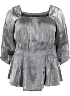 Zizzi Silver-colored Blouse With 3/4 Sleeves And Smock -Chic Soldes M58393E 9990 Front
