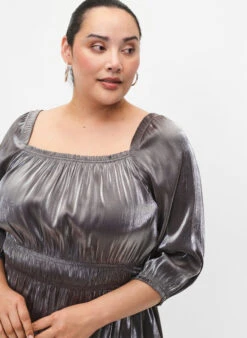 Zizzi Silver-colored Blouse With 3/4 Sleeves And Smock -Chic Soldes M58393E 9990 ModelDetail1