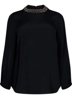 Zizzi Long-sleeved Viscose Blouse With Pearls -Chic Soldes M58776A 0199 Front