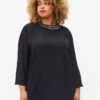 Zizzi Long-sleeved Viscose Blouse With Pearls -Chic Soldes M58776A 0199 ModelFront