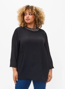 Zizzi Long-sleeved Viscose Blouse With Pearls