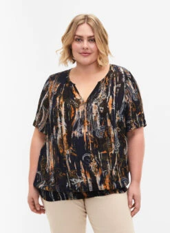 Zizzi Short-sleeved Viscose Blouse With Smock