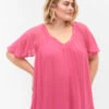 Zizzi Plain Top With Batwing Sleeves And V-neck -Chic Soldes M58831A 2219 ModelFront