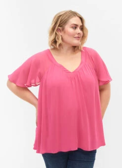 Zizzi Plain Top With Batwing Sleeves And V-neck