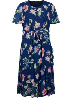 Zizzi Short Sleeve Midi Dress With Floral Print -Chic Soldes M58833A 0300 Front