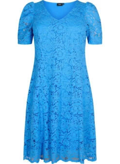 Zizzi Lace Dress With Puff Sleeves And V-neck -Chic Soldes M58837A 1782 Front