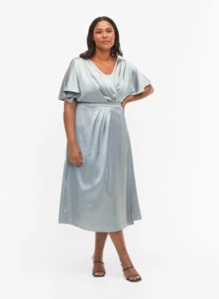 Zizzi Maxi Dress With Wrap And Short Sleeves