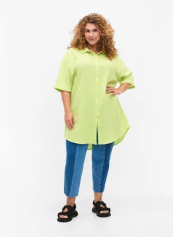 Zizzi Shirt In Cotton With Half-length Sleeves -Chic Soldes M58861E 1291 ModelFullBody