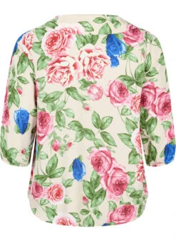 Zizzi Floral Shirt With 3/4 Sleeves -Chic Soldes M58875B 9989 Back