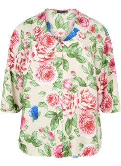 Zizzi Floral Shirt With 3/4 Sleeves -Chic Soldes M58875B 9989 Front