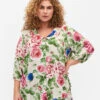 Zizzi Floral Shirt With 3/4 Sleeves -Chic Soldes M58875B 9989 ModelFront