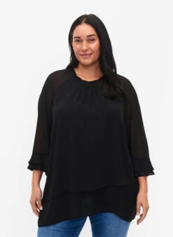 Zizzi Blouse With Asymmetric Hem And 3/4 Sleeves
