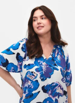 Zizzi Short Sleeve Midi Dress With Print -Chic Soldes M58877A 1101 ModelDetail1